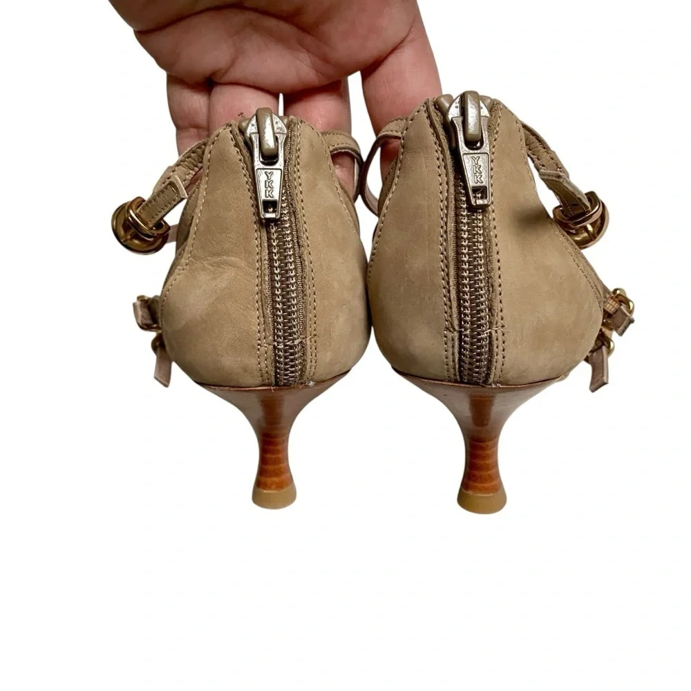 Stuart Weitzman Tan Nubuck Nuarache Gladiator Kitten Heel Sandals 7.5 - Picture 9 of 16